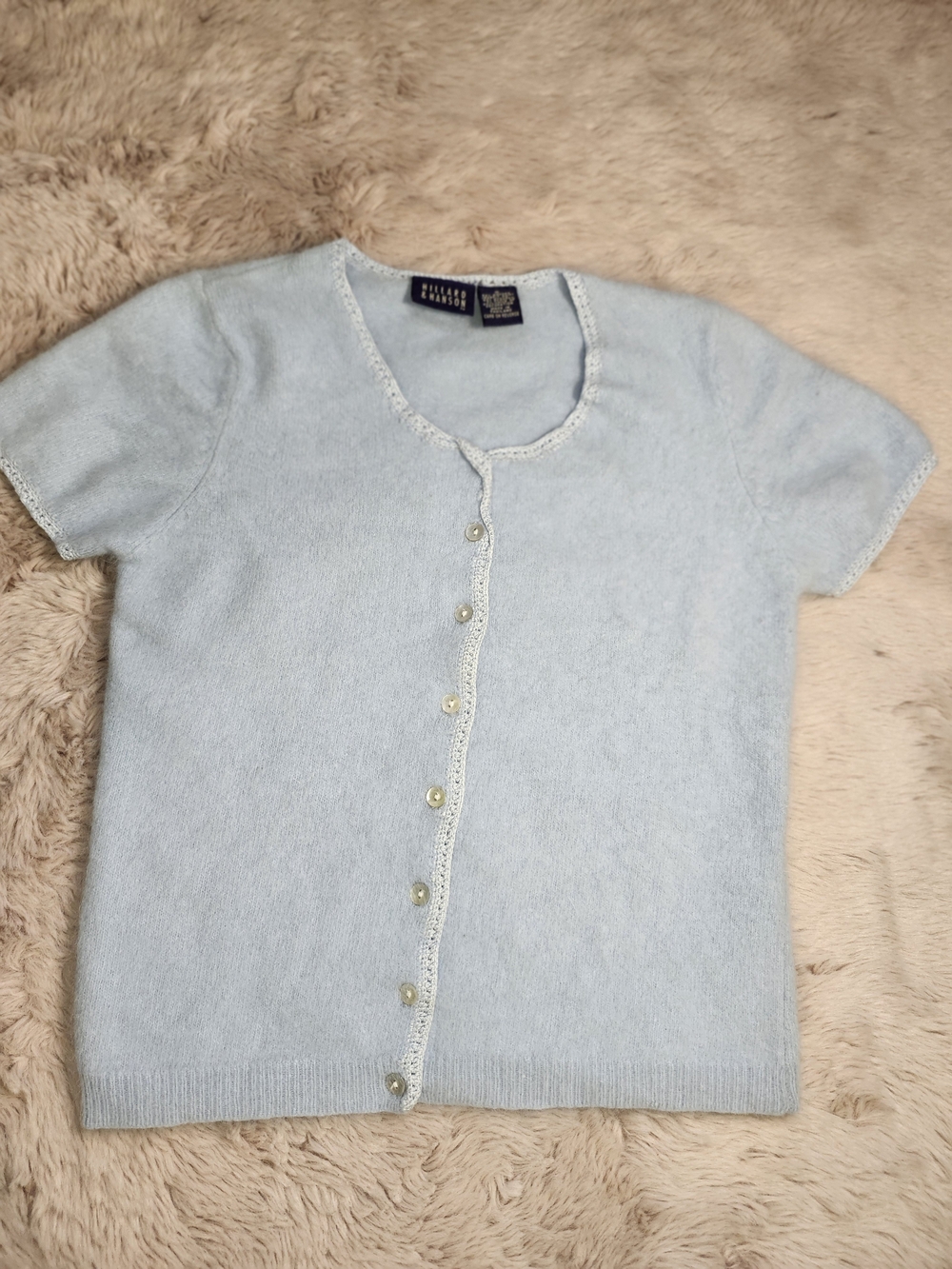 Vintage 90's Y2K Rabbit Hair Fur Cardigan Sweater by Hillard & Hanson S Blue